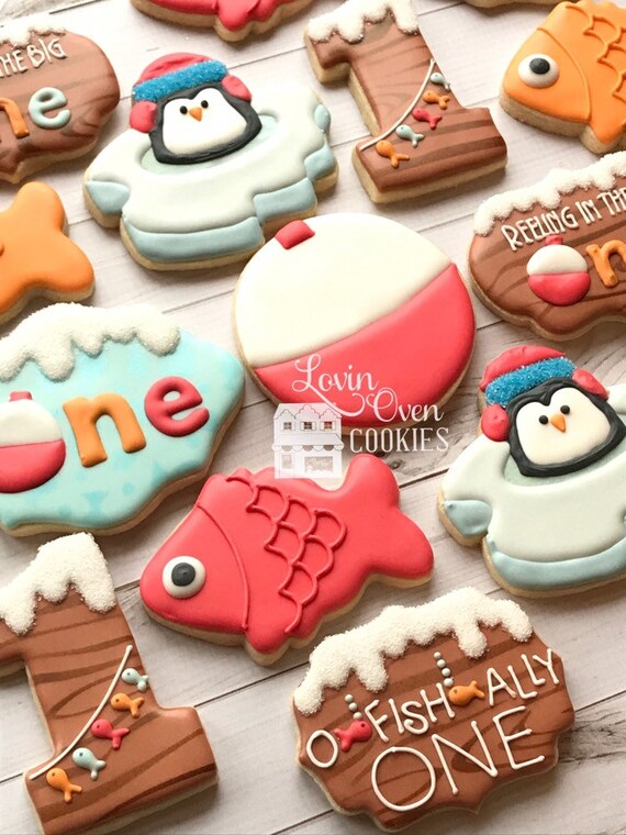 Ice Fishing O Fish Ally One Decorated Sugar Cookies 1 Dozen Etsy