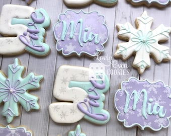 Frozen Theme Decorated Sugar Cookies, 1 Dozen Cookies, Birthday Party Edible Favors, Dessert Table