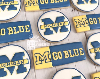 University of Michigan Logo Decorated Sugar Cookies, 1 Dozen Cookies, Graduation, Birthday Party, Edible Party Favors, Wedding Dessert Table