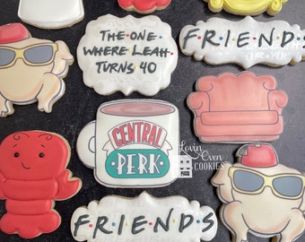 Friends TV Show Decorated Sugar Cookies, 1 Dozen Cookies, Graduation, Birthday, Bachelorette, Bridal Shower, Edible Favors, Dessert Table