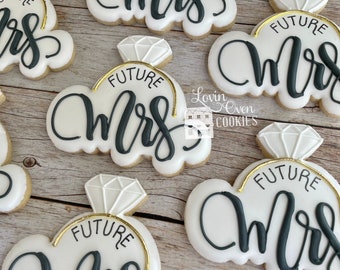 Engagement Party Decorated Sugar Cookies, 1 Dozen Cookies, Future Mrs and Mr, Bachelorette Party, Edible Favors, Dessert Table