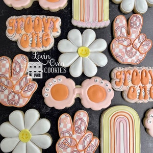 Groovy One Decorated Sugar Cookies, 1 Dozen Cookies, Birthday Party, Groovy Retro Cookies, Edible Favors, Dessert Table