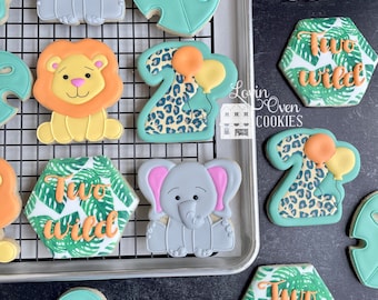 Two Wild Safari, Jungle Theme Decorated Sugar Cookies, 1 Dozen Cookies, Wild One Birthday, Young Wild and Free, Edible Party Favors