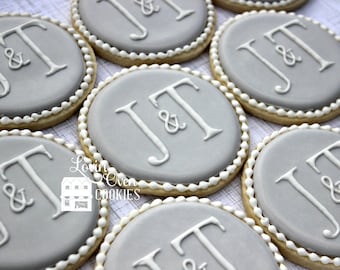 Elegant Monogram Decorated Sugar Cookies, 1 Dozen Cookies, Rehearsal Dinner, Wedding Favors, Gift Bags, Dessert Table, Edible Favors