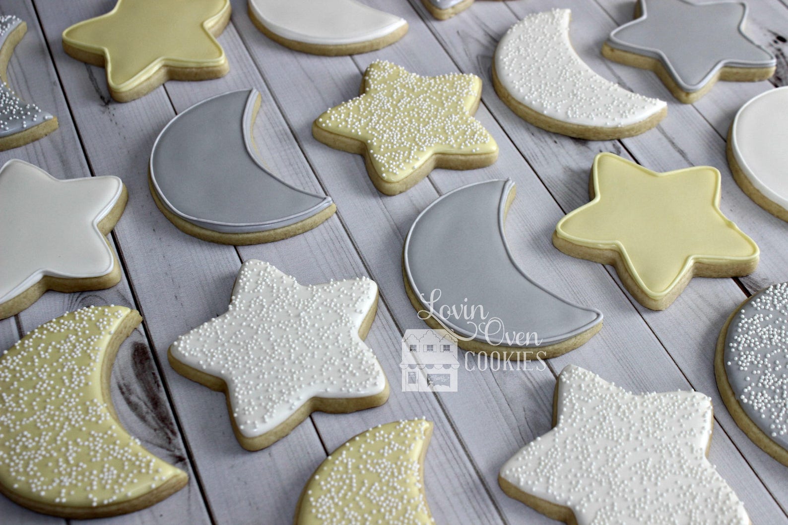 Moon and Star Decorated Sugar Cookies 1 Dozen Baby Shower Etsy