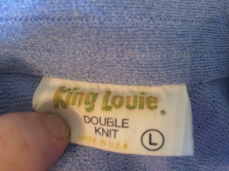 light blue color great used condition King Louie brand Vintage Polo Shirt size large polyester breast pocket
