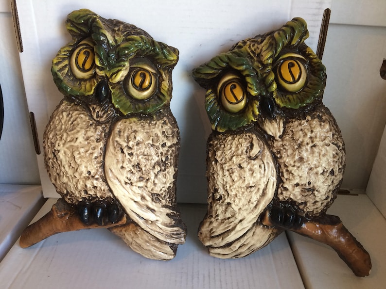 Vintage Ceramic Owls Wall Hanging heavy painted ceramic Etsy