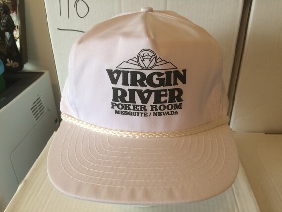 Vintage Baseball Cap Virgin River Poker Room Mesquite Nevada Hotel Casino White Cap With Black Print Excellent Used Condition