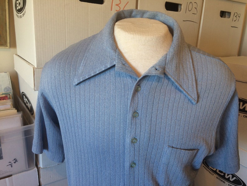 light blue color great used condition King Louie brand Vintage Polo Shirt size large polyester breast pocket