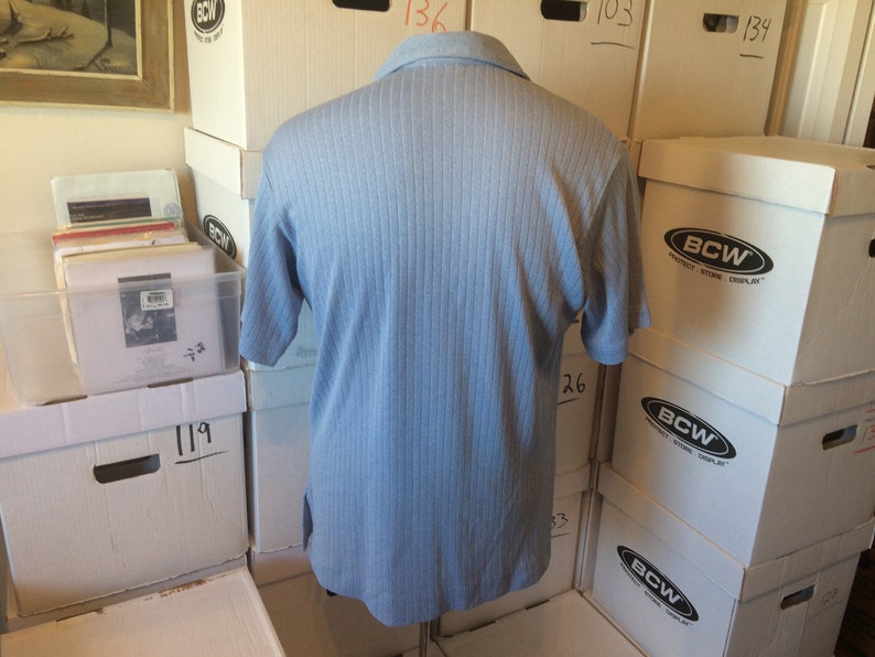 light blue color great used condition King Louie brand Vintage Polo Shirt size large polyester breast pocket