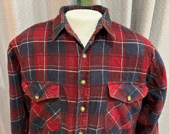 Vintage Flannel Shirt with Faux Wool Lining - red and blue plaid - soft heavy inner lining - size XL - very good used condition