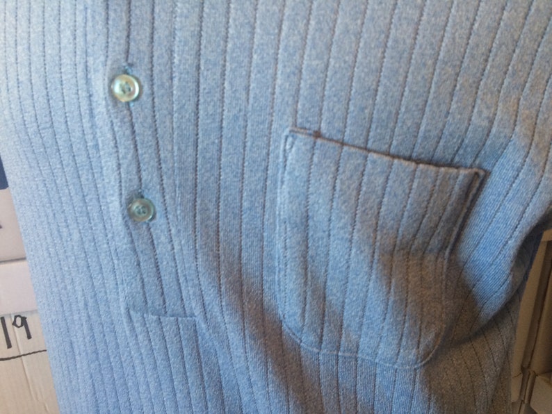 light blue color great used condition King Louie brand Vintage Polo Shirt size large polyester breast pocket
