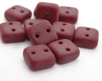 Chexx 6mm 2 Hole Square Beads Squarelets Matte Wine Opaque   25 Pieces