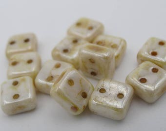 Chexx 6mm 2 Hole Square Beads Beige Picasso Squarelets  25 Pieces