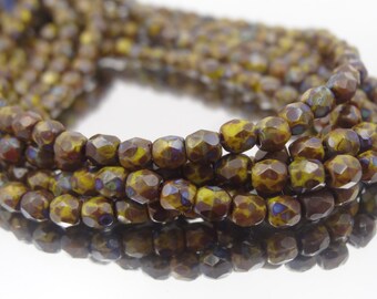 Czech Glass 3mm Fire Polish Yellow Heavy Picasso  50 Pieces