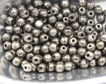 Plata antigua 3mm Redondo Checo Cuentas de Vidrio 50 Piezas