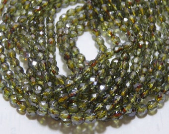 Czech Glass 3mm Fire Polished Crystal Green Picasso  50 Pieces