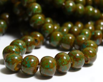 32/0 Light Blue White Heart Heavy Picasso Seed Bead 1 Strand.