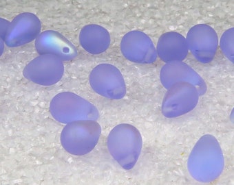 Matte Sapphire AB 5x7mm Teardrop Czech Glass Beads  25 Pieces