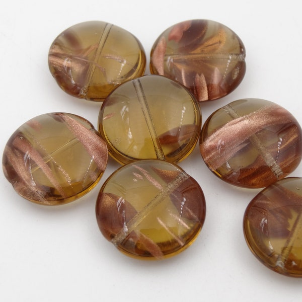 18mm Glass Topaz Aventurine Button Shape - Amber Copper Aventurine - Vintage  6 Pieces