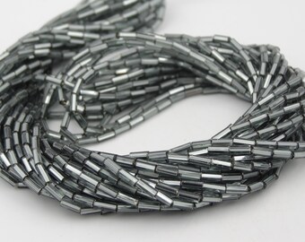 Preciosa Czech Beads Bugles #2 Grey Silver Lined   3 Strands