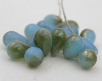 Böhmische Glastropfen Perlen 6x9mm Blau Opal Celsian 25 Stück