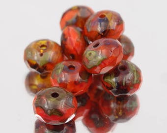 Glass Rondelles 5x8mm Glass Donuts Beads Rust Picasso   12 Pieces