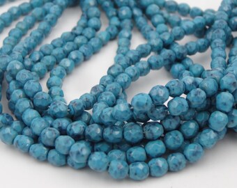 4mm Coin Fire Polished Faceted Jet Picasso Beads 50 Pieces