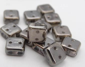 Chexx 6mm 2 Hole Square Beads Platinum Squarelets  25 Pieces