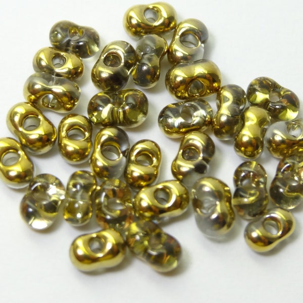 Czech Glass 4x2mm Farfalles Crystal Gold - Peanut Bead   6 Strand Mini Hank
