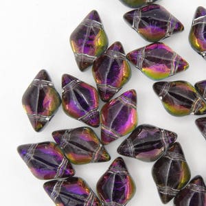 GemDuo 2 Hole 8x5mm Diamond Shape Backlit Purple Haze  Matubo Beads  42 Pieces