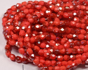 Czech Glass 3mm Fire Polished Coral Celsian 50 Pieces