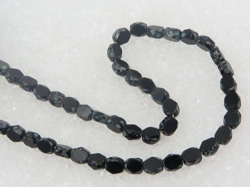 4mm Coin Fire Polished Faceted Jet Picasso Beads 50 Pieces