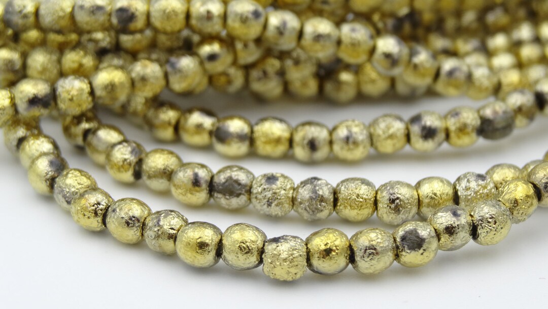 Glass 4mm Etch Metallic Gold Round Beads 50 Pieces Etsy