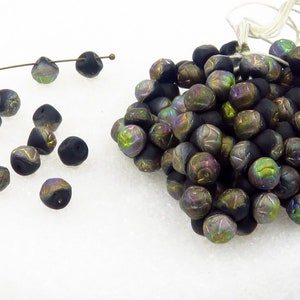 Rosebud Buttons 7mm Matte Jet Vitrail Glass Mushroom Button  25 Pieces