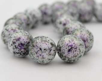 Glass 10mm Druk Beads Marble Speckled Purple  12 Pieces