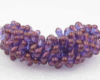 Amethyst Lumi 6x9mm Teardrop Czech Glass Beads  25 Pieces