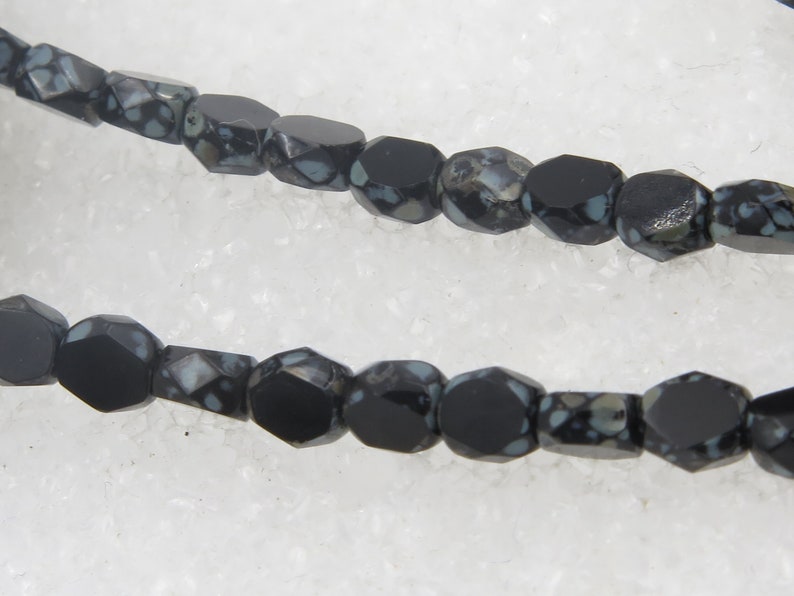 4mm Coin Fire Polished Faceted Jet Picasso Beads 50 Pieces