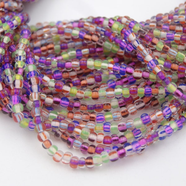 Czech Glass 10/0 Transparent Striped Mix Seed Bead   3 Strand Hank