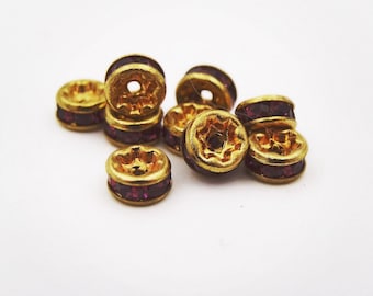 Czech Preciosa 4.5mm Rhinestone Rondelle Gold Amethyst   24 Pcs