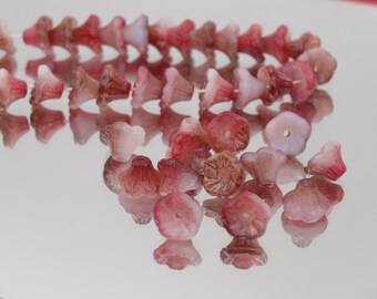 Czech Glass Flower Cup Bead 7x5mm White Funky Raspberry   25 Pieces