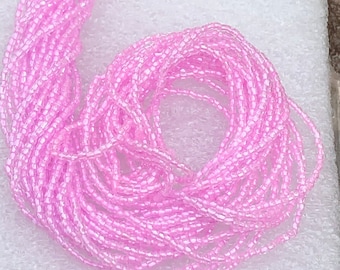 3 Cut 9/0 Glass Seed Bead Crystal Pink Lined  5 Strand Hank