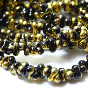 Czech Glass 4x2 mm Farfalle Jet Gold Peanut Bead 6 Strand Mini Hank image 2