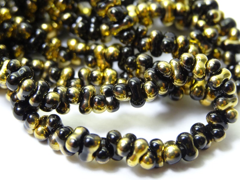 Czech Glass 4x2 mm Farfalle Jet Gold Peanut Bead 6 Strand Mini Hank image 2