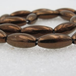 Bronze Smooth Spaghetti Czech Glass Bead 15mm x 6mm Long Oval 25 Pieces