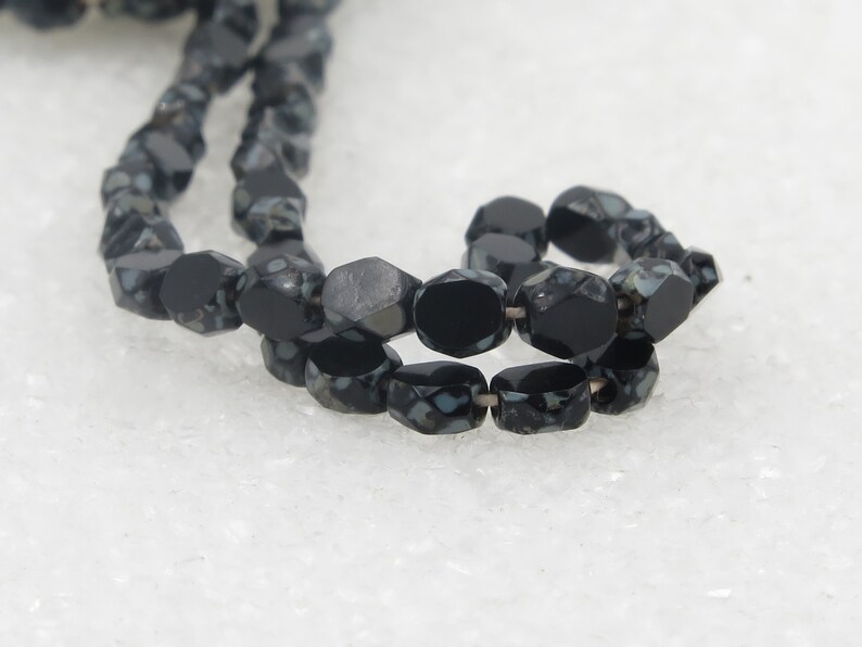 4mm Coin Fire Polished Faceted Jet Picasso Beads 50 Pieces