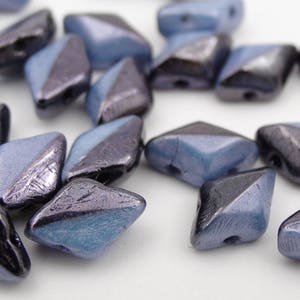 GemDuo 2 Hole 8x5mm Diamond Shape Duet Black White Blue Luster Matubo Beads   50 Pieces