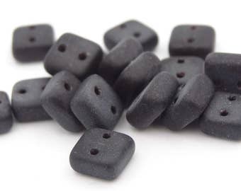 Chexx 6mm 2 Hole Square Beads Jet Matte  Squarelets 25 Pieces