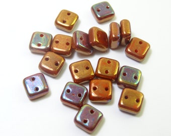 Copper Iris Square 2 Hole 6mm Beads  Squarelets 25 Pieces