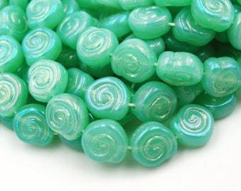 Czech Glass 8mm Green Opal Ab Snail Shell Swirl Spiral Bead  25 Pieces